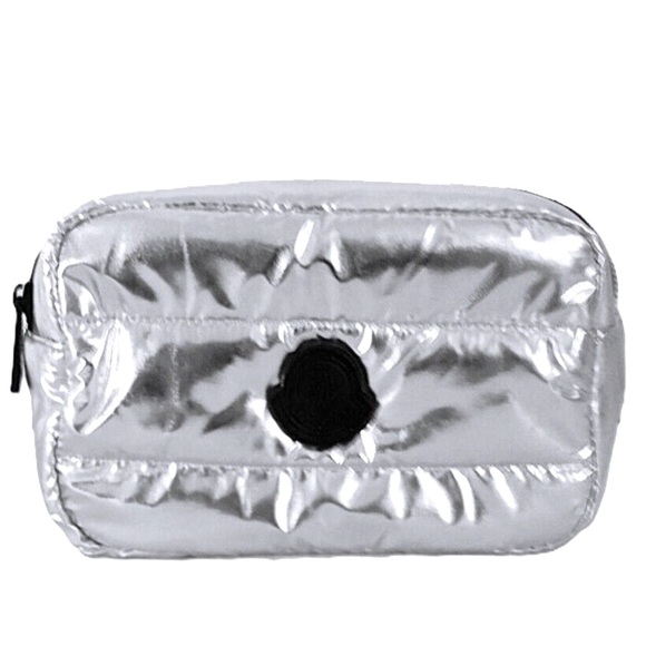 RESERVED Moncler Parfums Quilted Metallic Silver Clutch Pouch Beauty Travel NWT - Picture 3 of 11